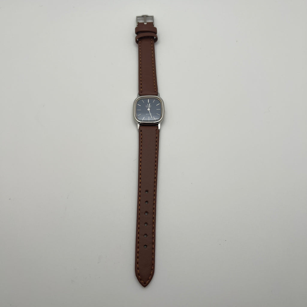 Omega De Ville 591.0014 Cal.1353 Vintage Quartz Navy Linen Dial Square Case
