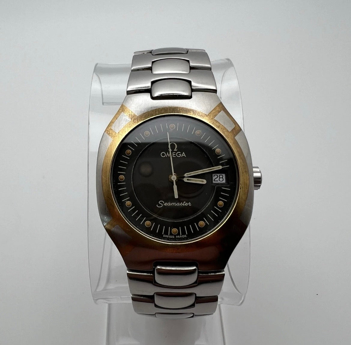 Omega Seamaster Polaris Steel Gold Case Gray Dial Quartz Date Watch