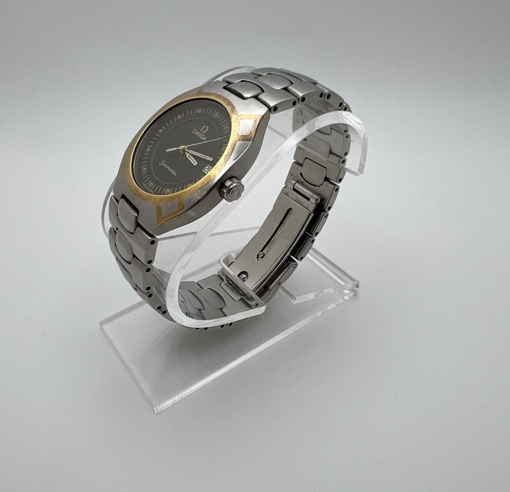 Omega Seamaster Polaris Steel Gold Case Gray Dial Quartz Date Watch