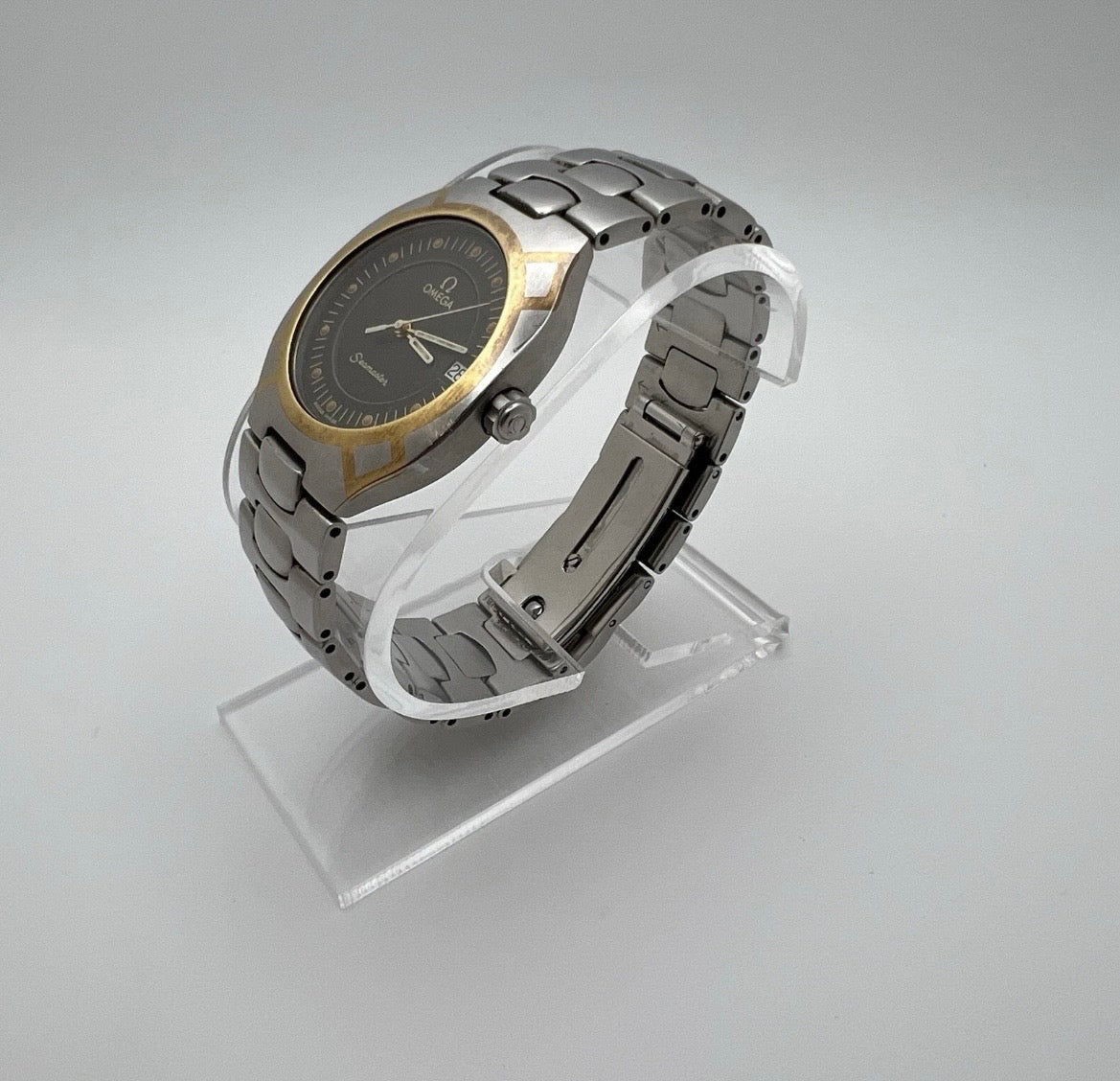 Omega Seamaster Polaris Steel Gold Case Gray Dial Quartz Date Watch
