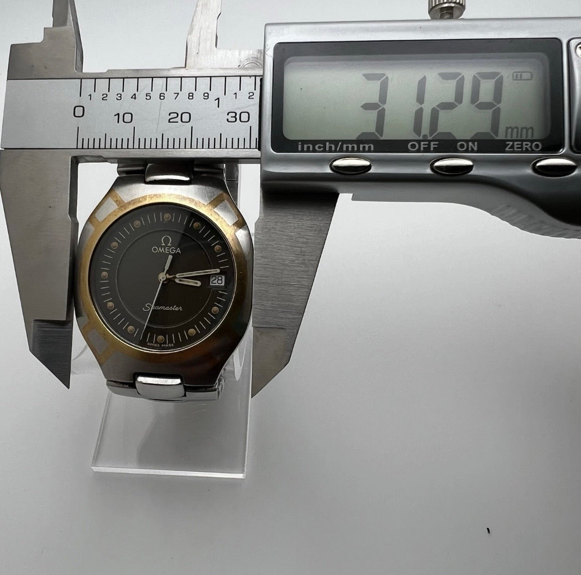Omega Seamaster Polaris Steel Gold Case Gray Dial Quartz Date Watch