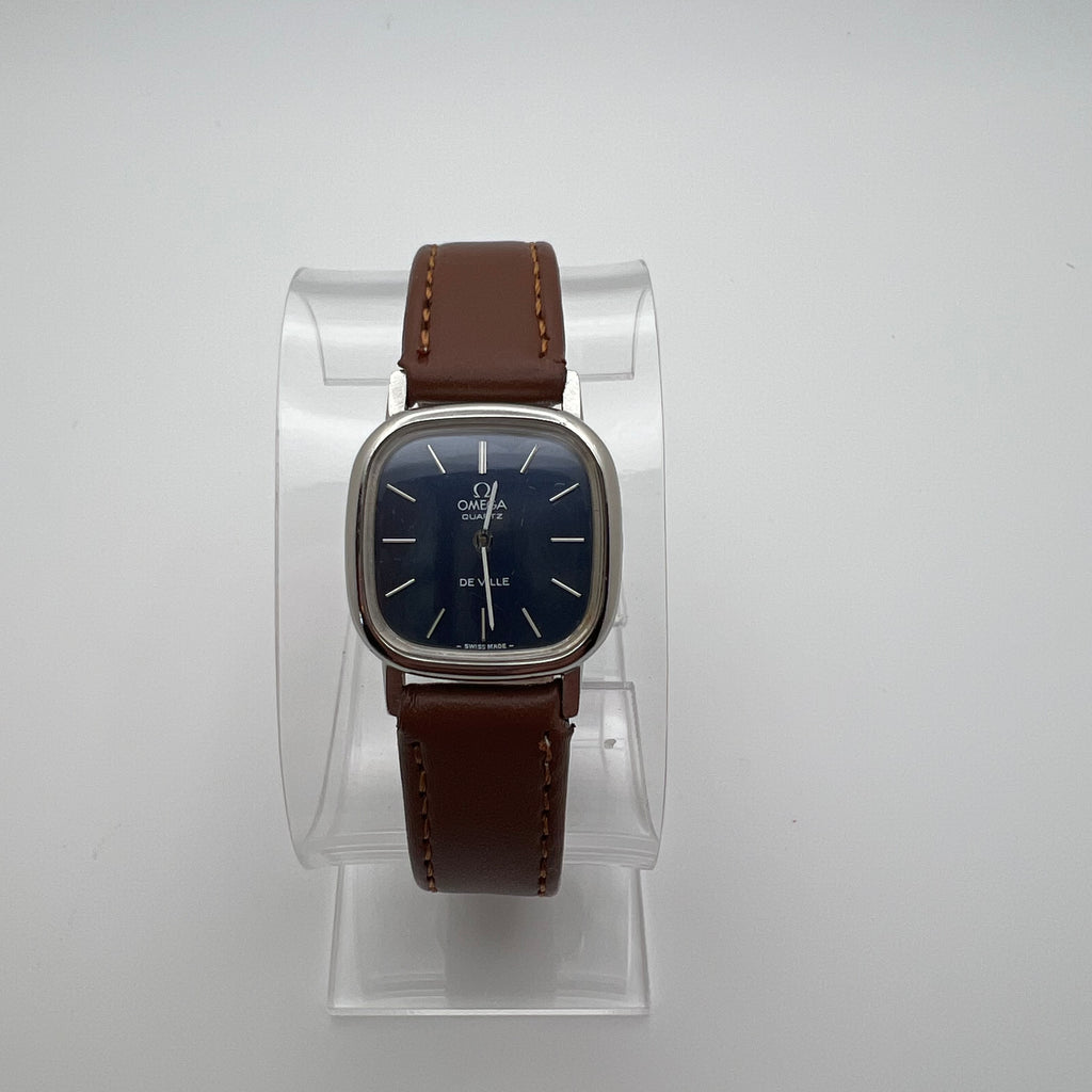 Omega De Ville 591.0014 Cal.1353 Vintage Quartz Navy Linen Dial Square Case