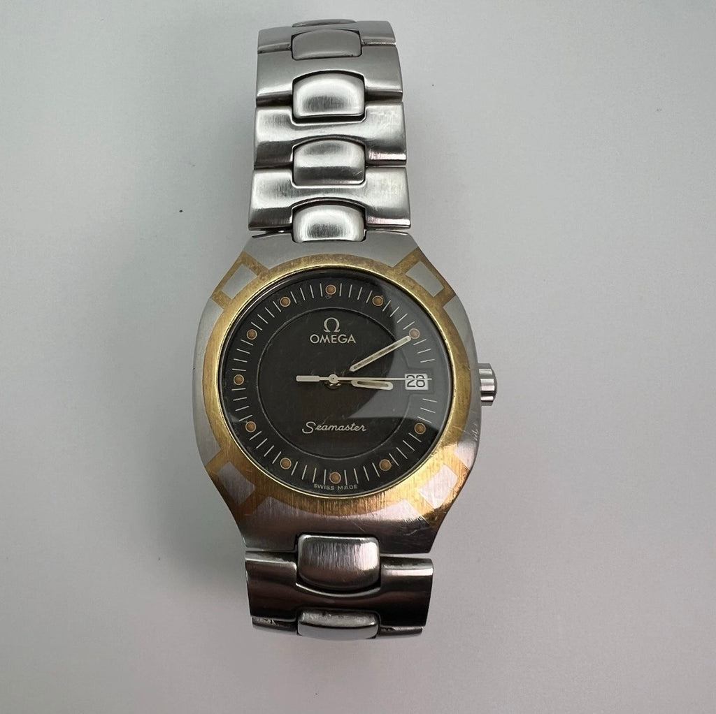 Omega Seamaster Polaris Steel Gold Case Gray Dial Quartz Date Watch