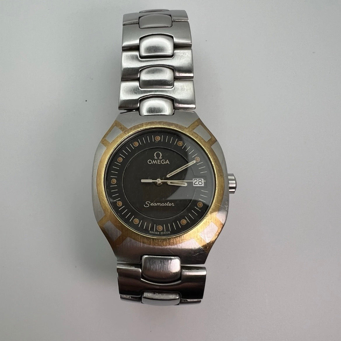 Omega Seamaster Polaris Steel Gold Case Gray Dial Quartz Date Watch